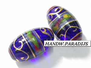Hand Painted Glass Bead 9.5 x 14.5 mm